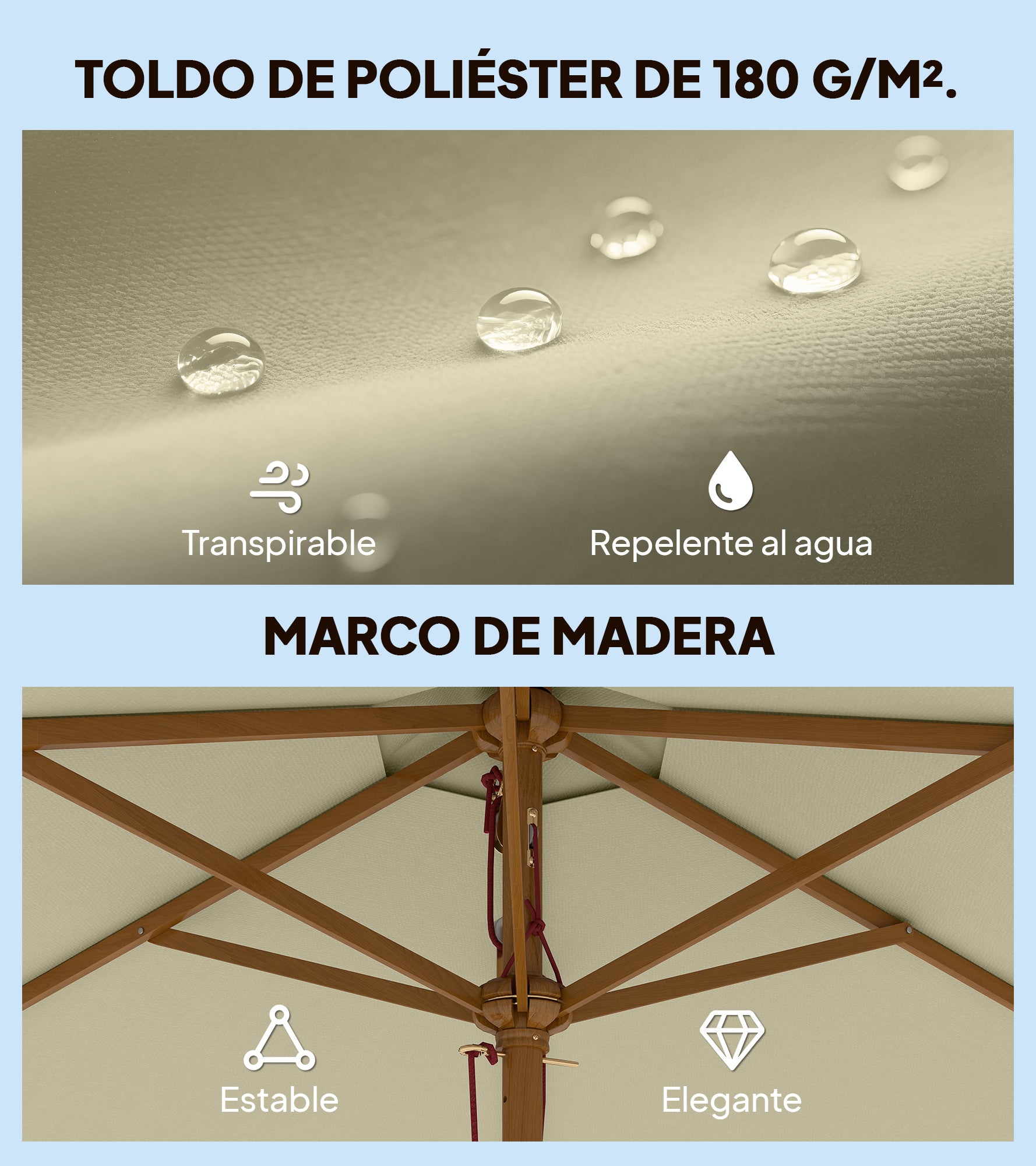 Outsunny Sombrilla De Jardín Ø250x230 Cm Con Poste Desmontable Crema_4