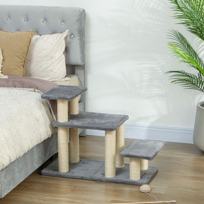 Pawhut Escalera Para Mascotas Ajustable De 3/4 Peldaños Con Bola Colgante Gris_4