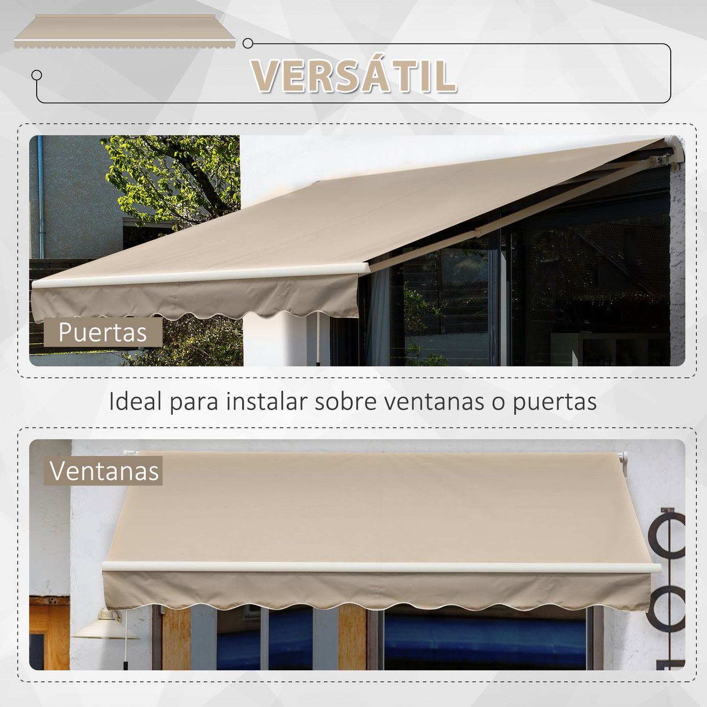 Outsunny Toldo Manual Plegable De Aluminio Con Manivela 395x245 Cm Beige_5