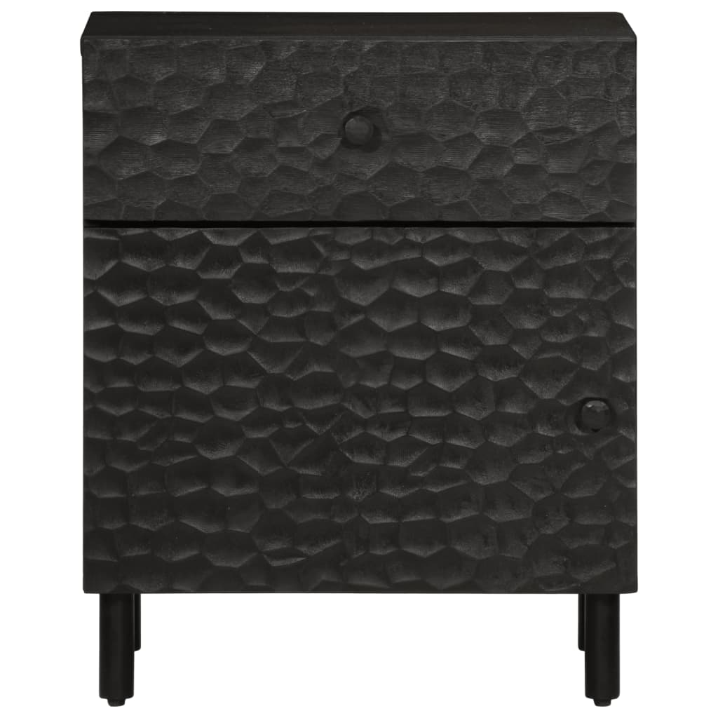 Mesita De Noche Madera Maciza De Mango Negra 50x33x60 Cm_1