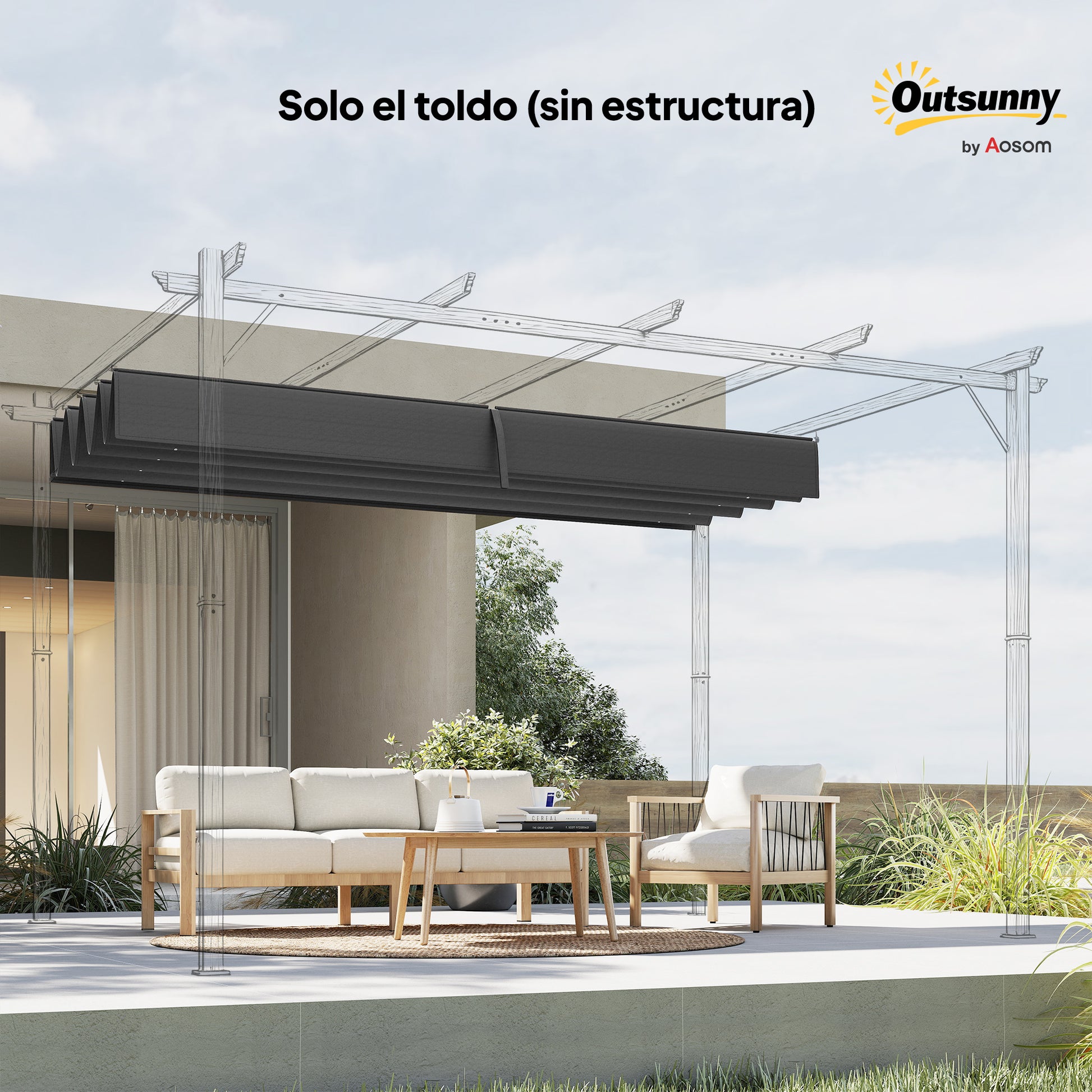Outsunny Techo De Pérgola Retráctil 3x2,5 M Para Marco De Pérgola De 2,85x2 M_4