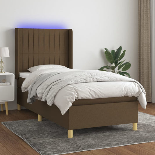 Cama Box Spring Colchón Y Luces Led Tela Marrón Oscuro 90x200cm / Vetonek_0