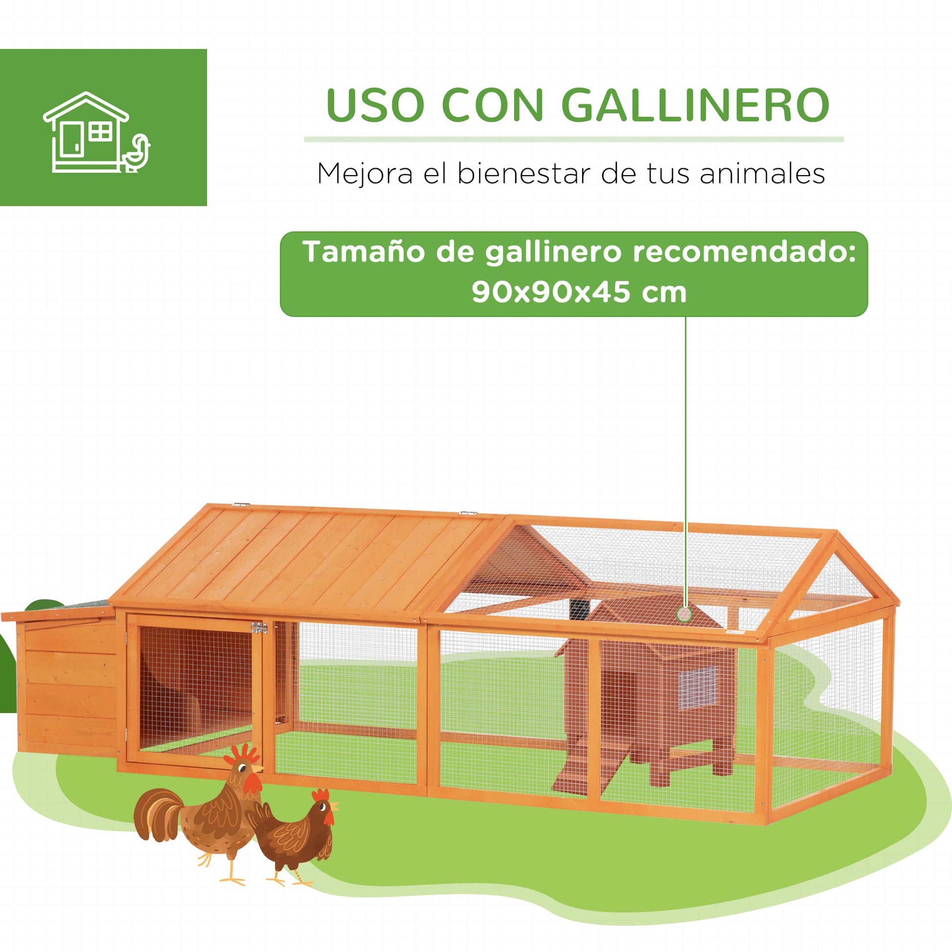 Pawhut Gallinero De Madera De 2 Pisos Para 4-8 Gallinas 240x112,5x76 Cm Natural_5