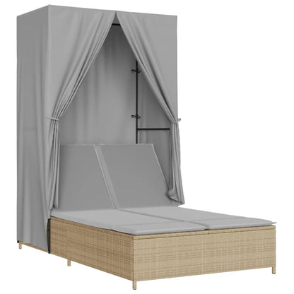 Tumbona Doble Con Techo Y Cortinas Ratán Sintético Beige / Vetonek_1