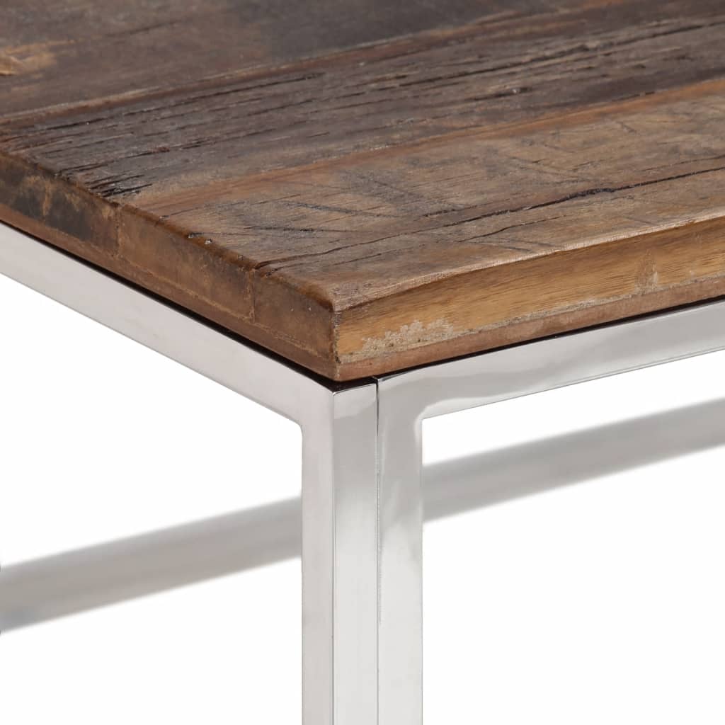 Mesa De Centro Acero Inoxidable Madera Maciza Traviesa Plateado_2