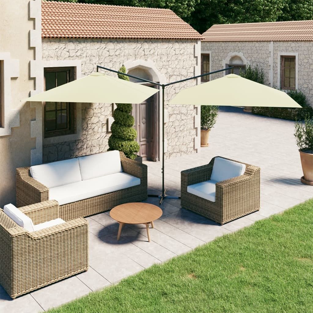 Vidaxl Sombrilla Doble De Jardín Con Palo De Acero Arena 600x300 Cm_1