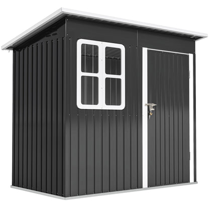 Outsunny Caseta De Jardín 221x133x190 Cm Con Ventana Y Puerta Con Cerradura Gris_0