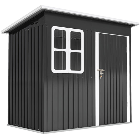 Outsunny Caseta De Jardín 221x133x190 Cm Con Ventana Y Puerta Con Cerradura Gris_0