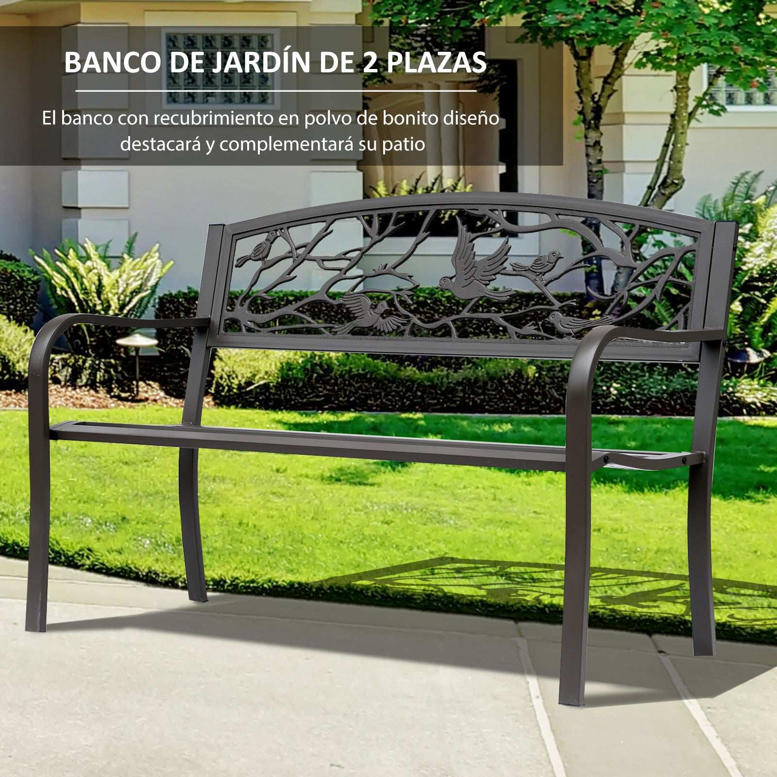 Outsunny Banco De Jardín Con Respaldo Con Imagen De Animales 127x60x85 Cm Marrón_3