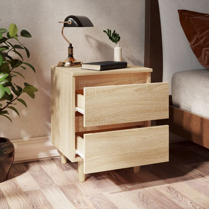 Mesita De Noche Patas Madera Maciza Roble Sonoma 40x35x50 Cm_4