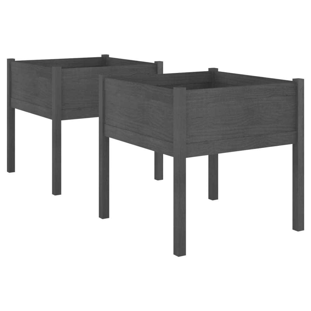 Jardineras 2 Uds Madera Maciza De Pino Gris 70x70x70 Cm_0