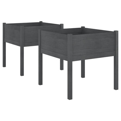 Jardineras 2 Uds Madera Maciza De Pino Gris 70x70x70 Cm_0