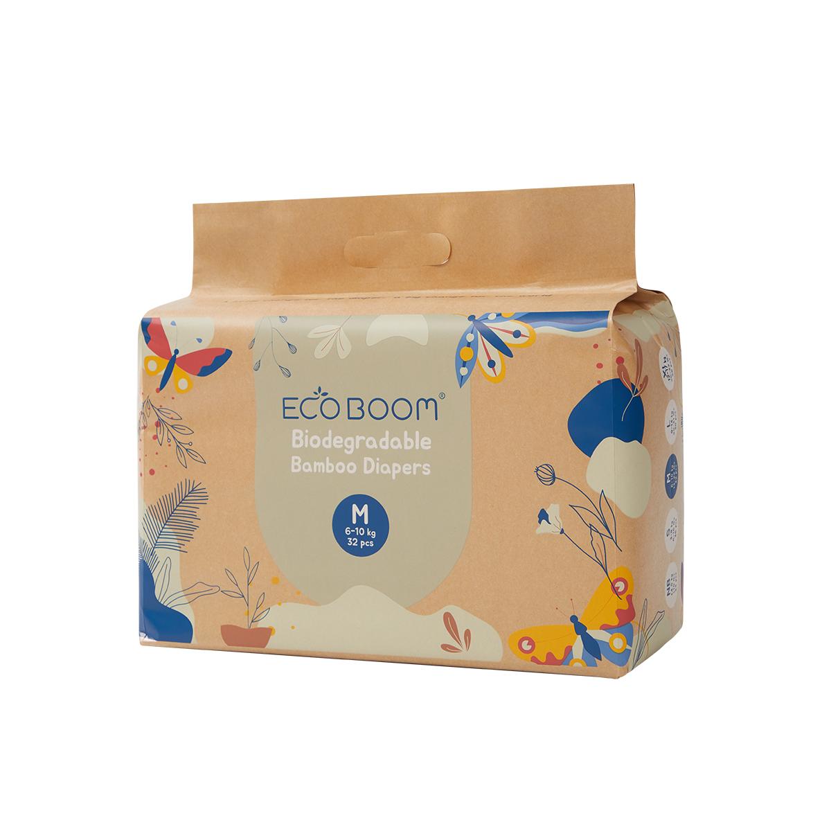 ECOBOOM- Pañal Ecológico de BAMBÚ Eco Boom. 70% Biodegradable, Hipoalergénico (TALLA 3/M, 6-10 KG, PACK 8 BOLSAS, TOTAL 256 PAÑALES)