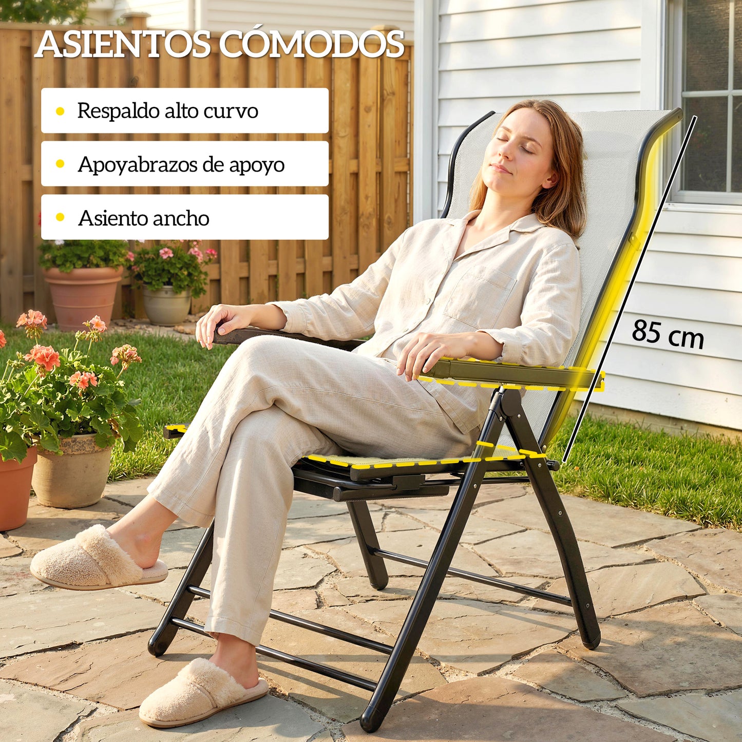 Outsunny Pack De 2 Sillas Plegables Reclinables Con Respaldo Alto Ajustable Gris_5