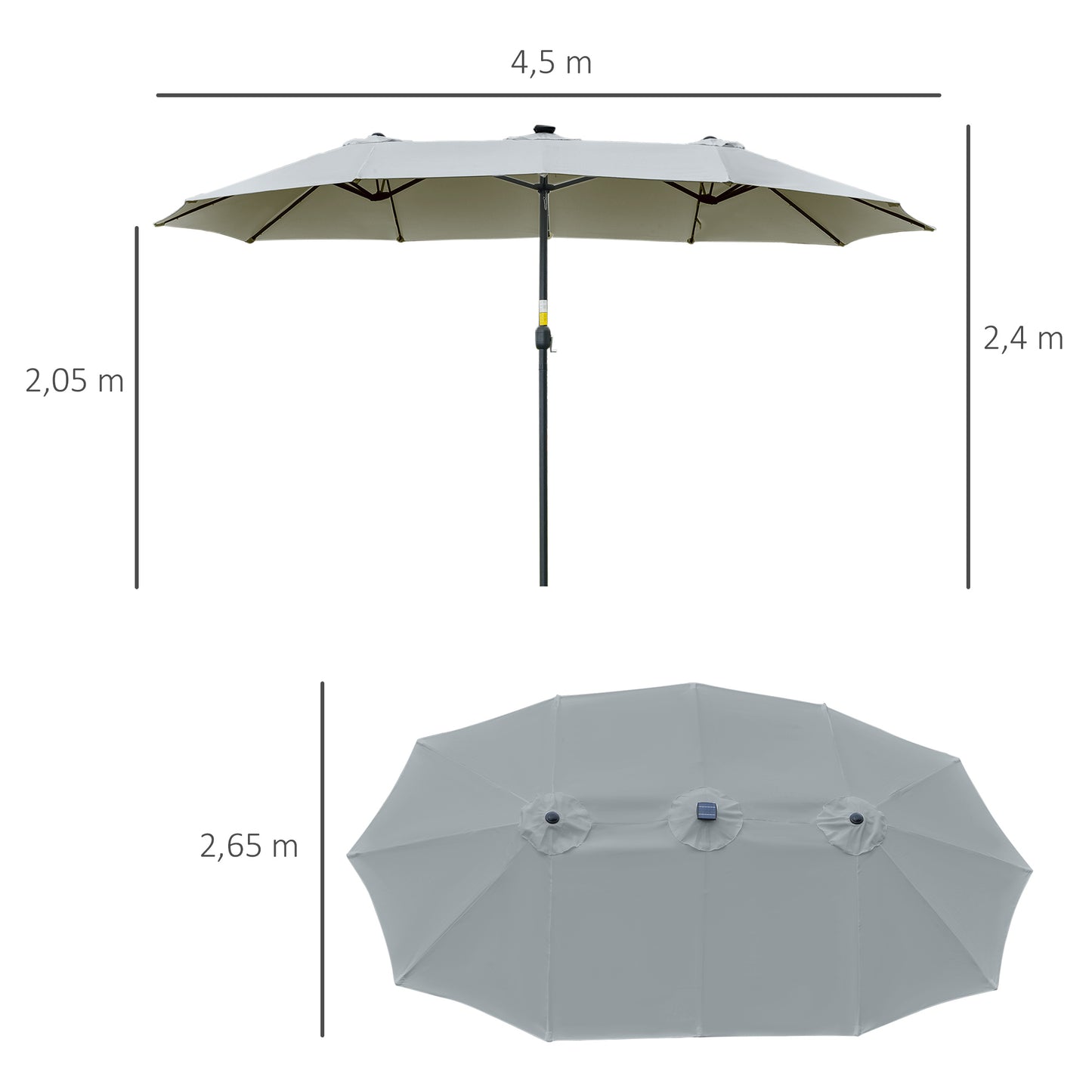 Outsunny Sombrilla Doble De Jardín Con 48 Luces Led Solar 450x265x240 Cm Gris_2