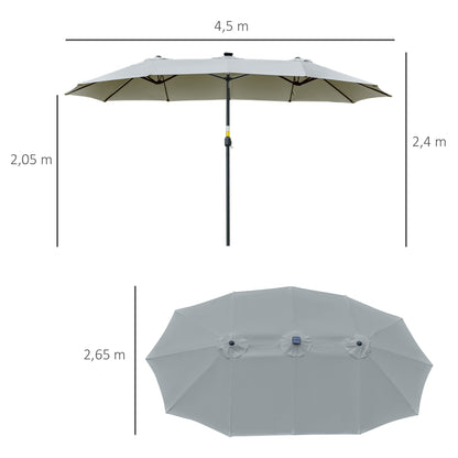 Outsunny Sombrilla Doble De Jardín Con 48 Luces Led Solar 450x265x240 Cm Gris_2