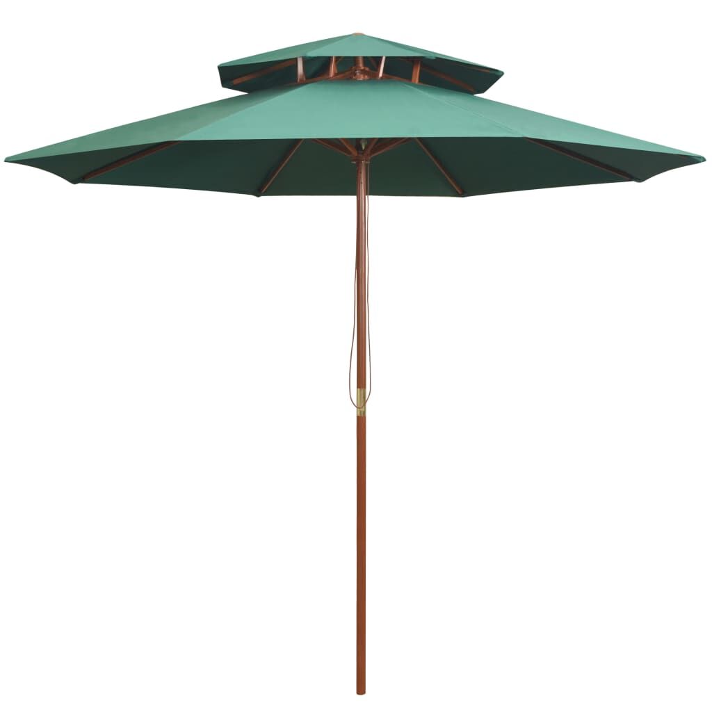 Vidaxl Sombrilla De Dos Pisos Con Palo De Madera Verde 270x270 Cm_0
