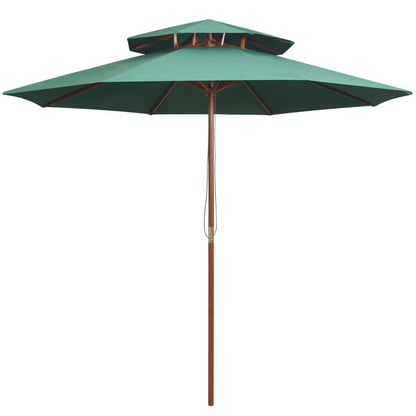 Vidaxl Sombrilla De Dos Pisos Con Palo De Madera Verde 270x270 Cm_0