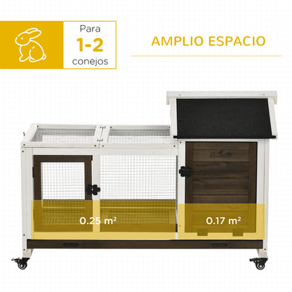 Pawhut Conejera De Madera Con Ruedas 108x58x73,5 Cm Con Techo Abrible Corral_3