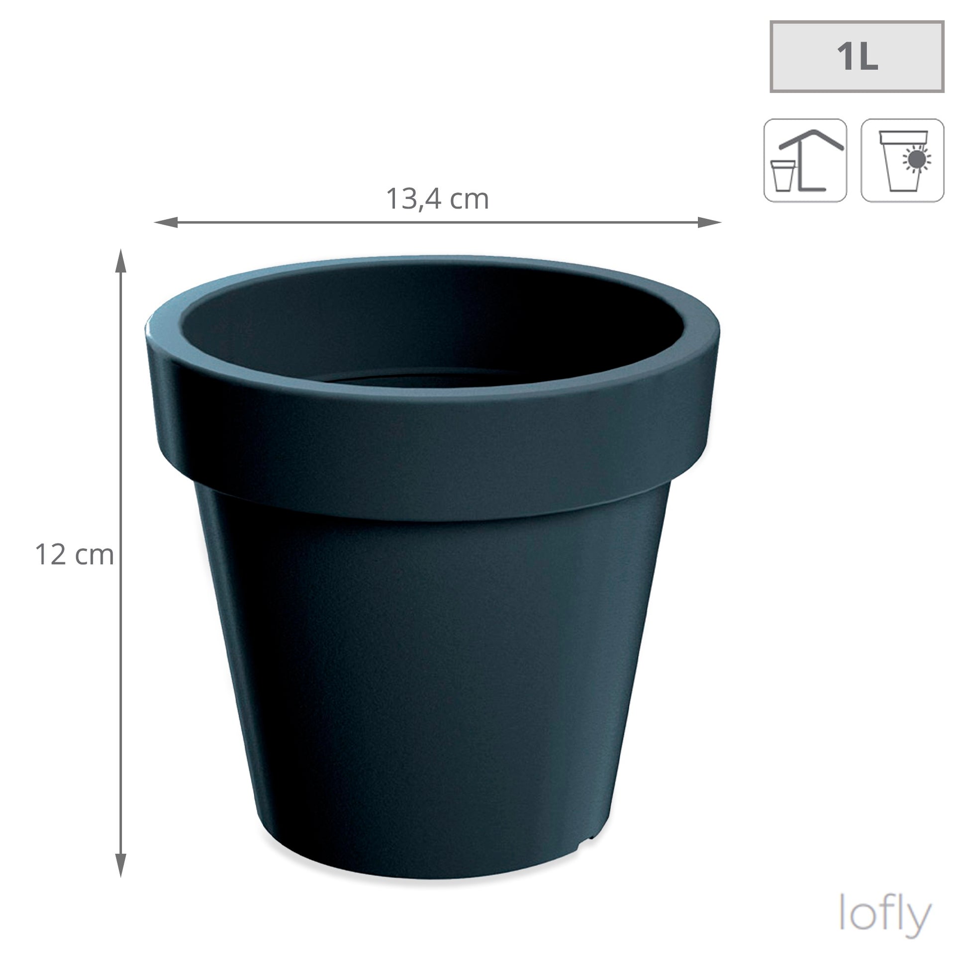 Maceta De Plastico Lofly En Color Antracita 13,4 (largo) X 13,4 (ancho) X 12 (alto) Cm_1