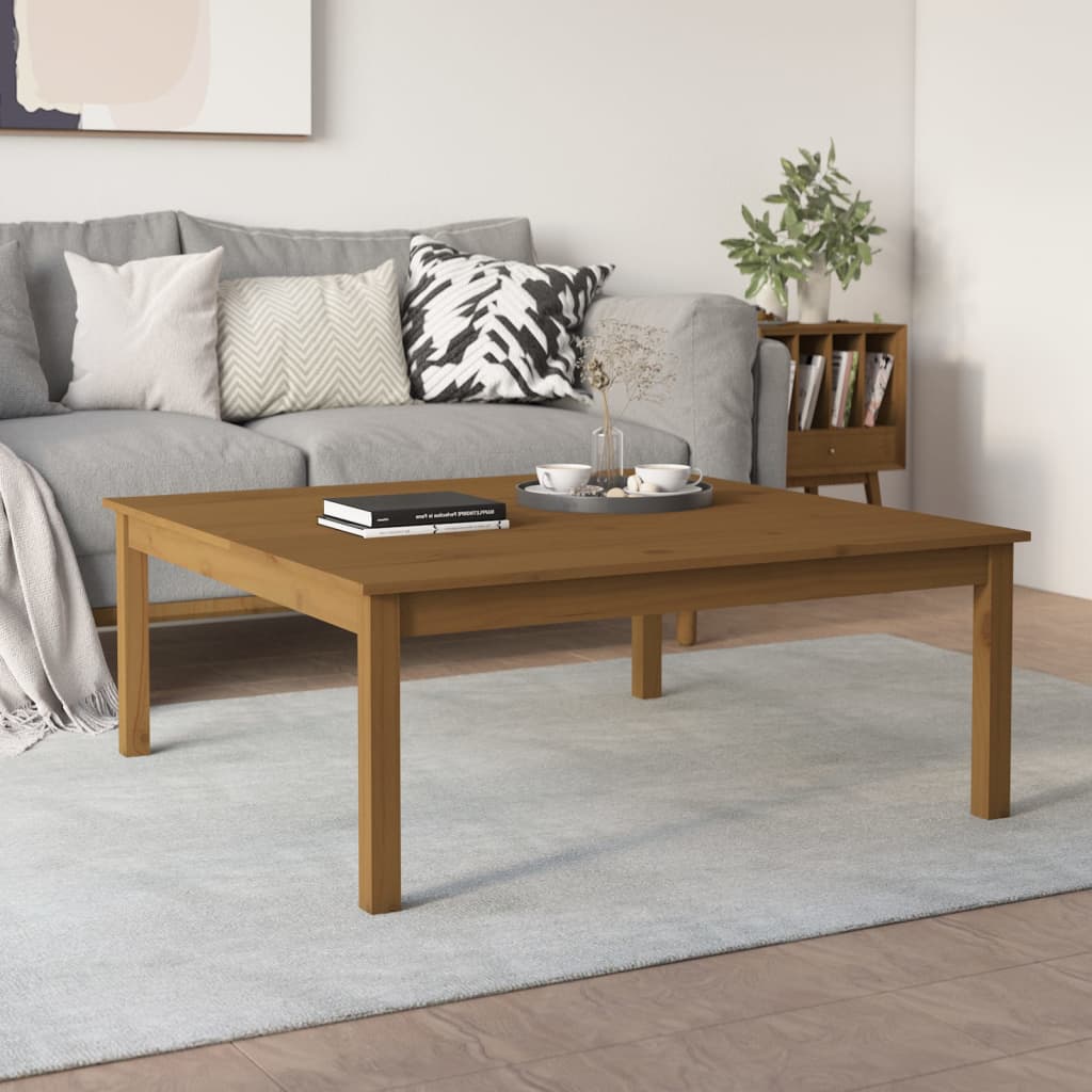 Mesa De Centro Madera Maciza De Pino Marrón Miel 100x100x40 Cm_2