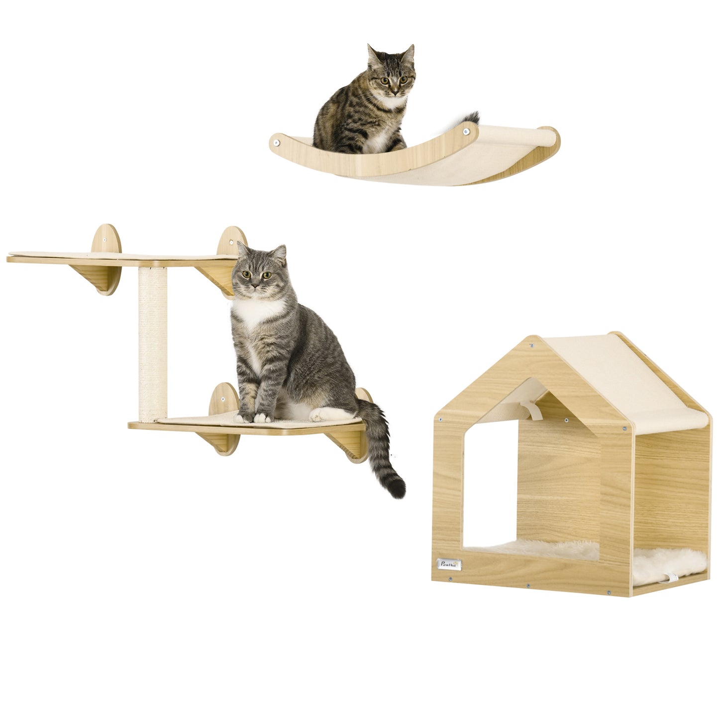Pawhut Estantes Para Gatos 3 Piezas Con Caseta Hamaca Plataformas Poste De Sisal_0