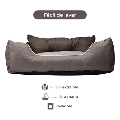Cama Para Mascota 75x60x25cm Marrón + Comedero Doble De Acero En Bambú_2
