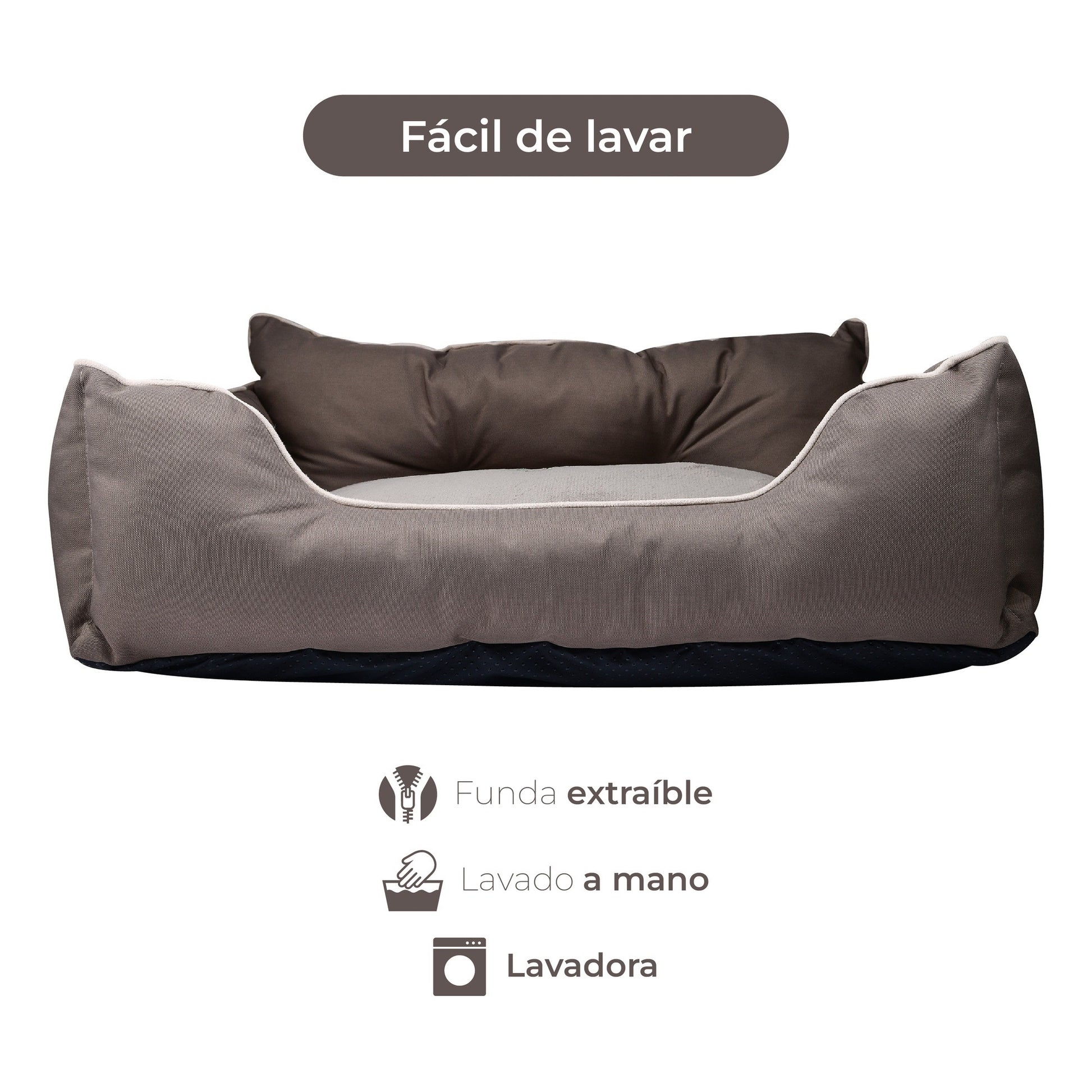 Cama Para Mascota 75x60x25cm Marrón + Comedero Doble De Acero En Bambú