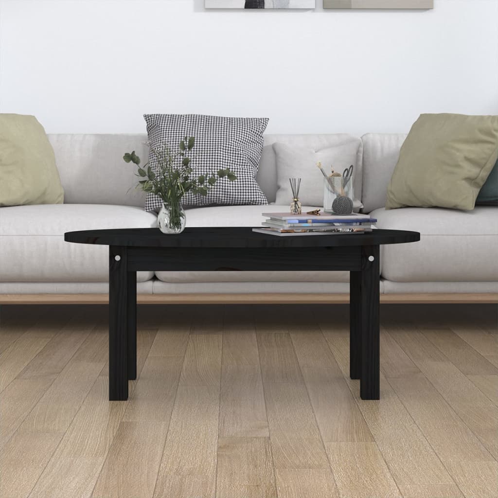Mesa De Centro De Madera Maciza De Pino Negro 80x40x35 Cm_1