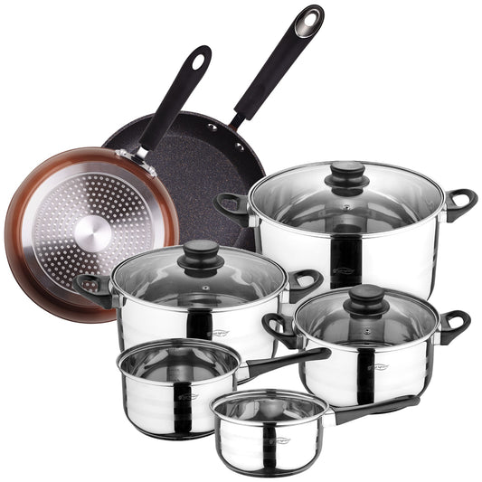 Bateria De Cocina 8 Piezas San Ignacio En Acero Inoxidable Con Juego De Sartenes Premium (20 Y 24 Cm) En Aluminio Forjado_0