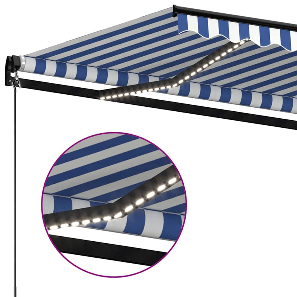 Toldo Manual Retráctil Con Led Azul Y Blanco 350x250 Cm_4