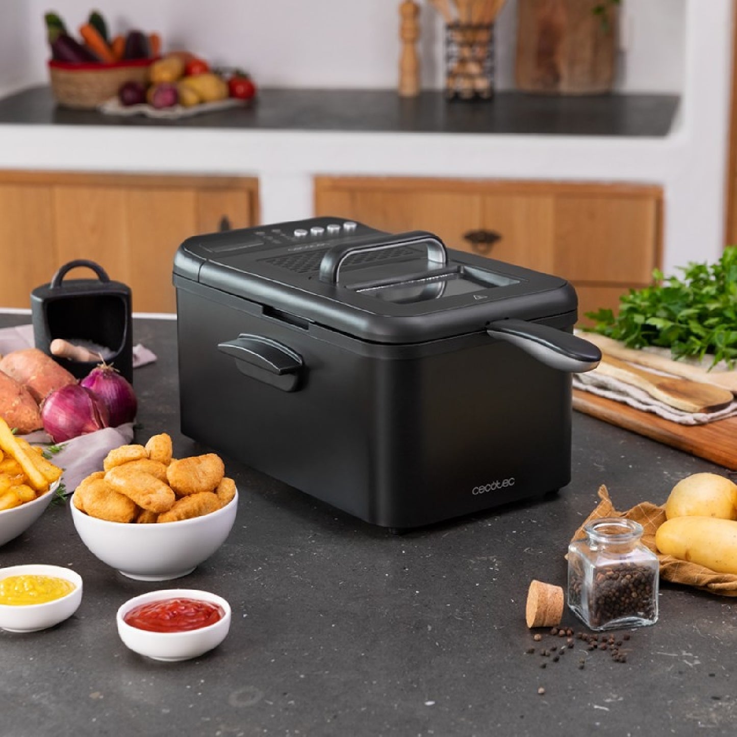 Freidora De Aceite De 3,2 Litros Cleanfry Luxury 3000 Black. 2400 W, Acero Inoxidable Lacado En Negro, 5 Programas Preestablecidos, Filtro Oilclean_3