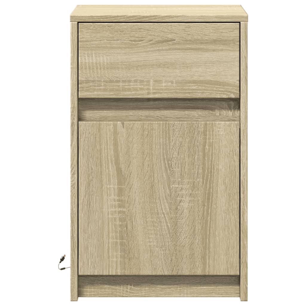 Mesitas De Noche Luces Led 2 Uds Madera Ingeniería Roble Sonoma_4