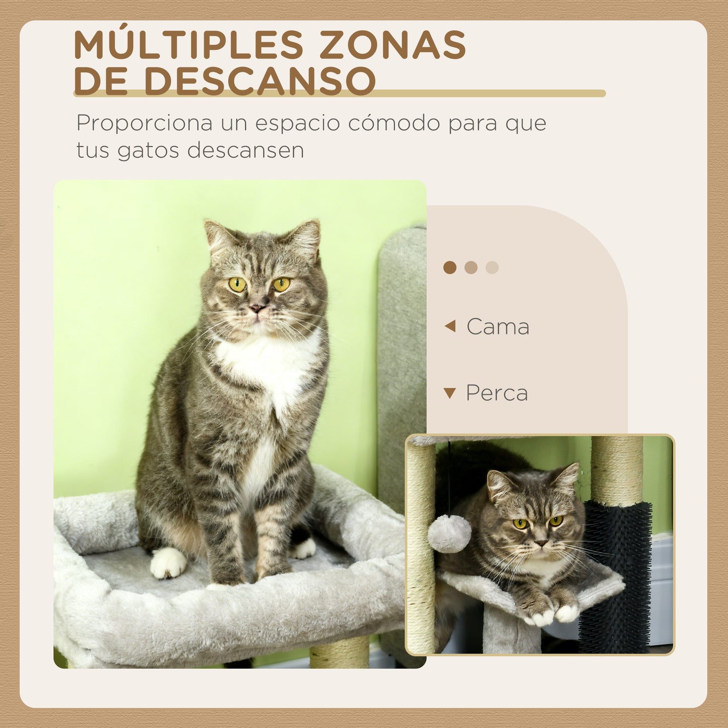 Pawhut Rascador Para Gatos Altura 48 Cm Con Plataforma En U Y Cepillo Gris_4