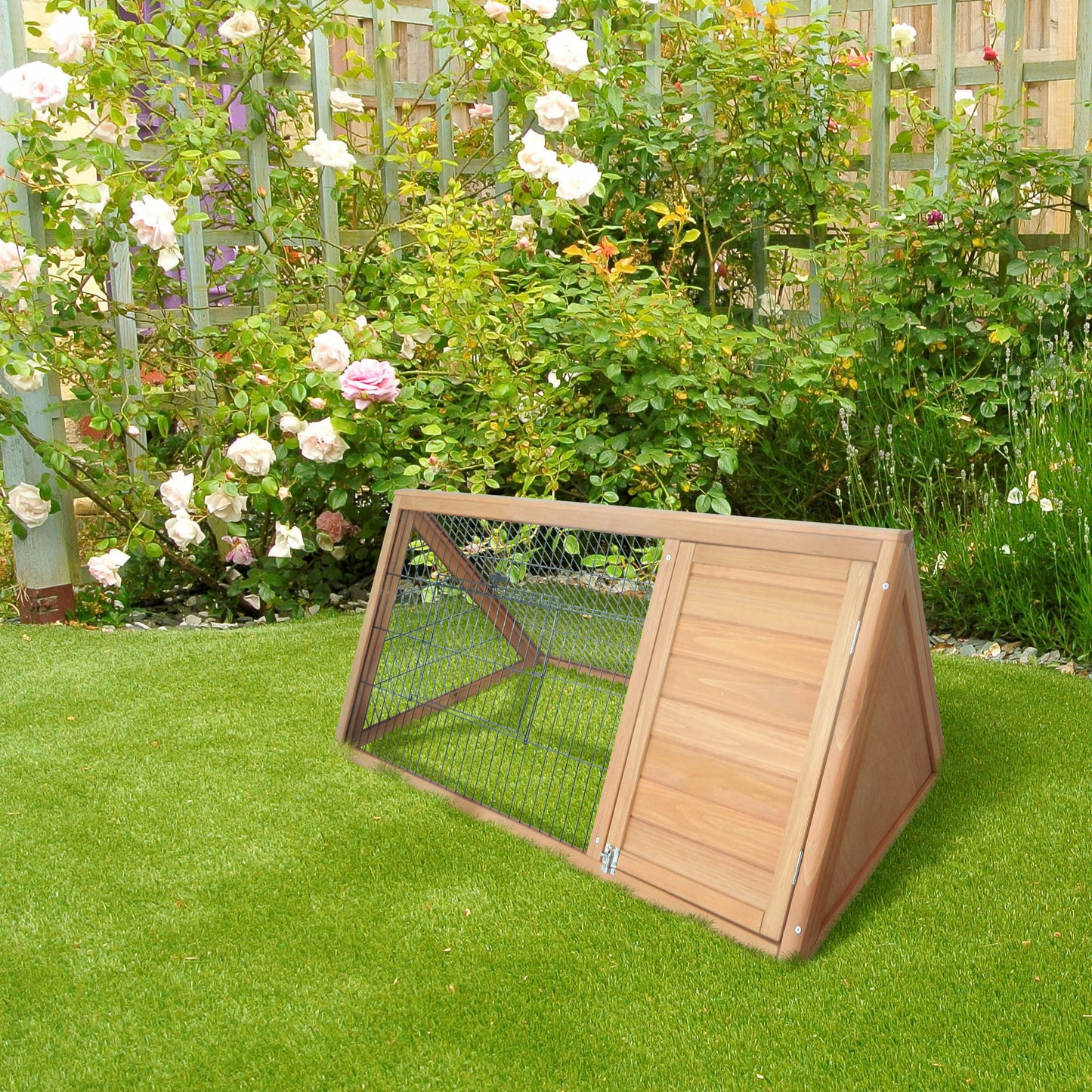 Pawhut Conejera De Madera 116x62,2x52,5 Cm En Forma De Triangular Madera Natural_1
