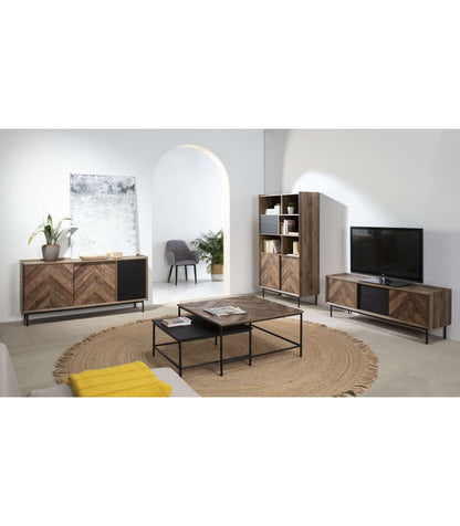 Librería Para Comedor Modelo Cat 2 Puertas 2 Cajones Acabado Roble-negro, 39cm(ancho) 173cm(alto) 98cm (largo)_0