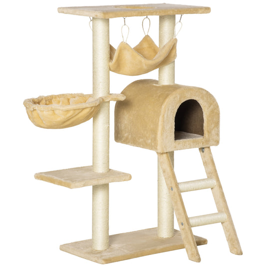 Pawhut Árbol Rascador Para Gatos 98 Cm Con Cueva Hamaca Escalera Postes De Sisal_0