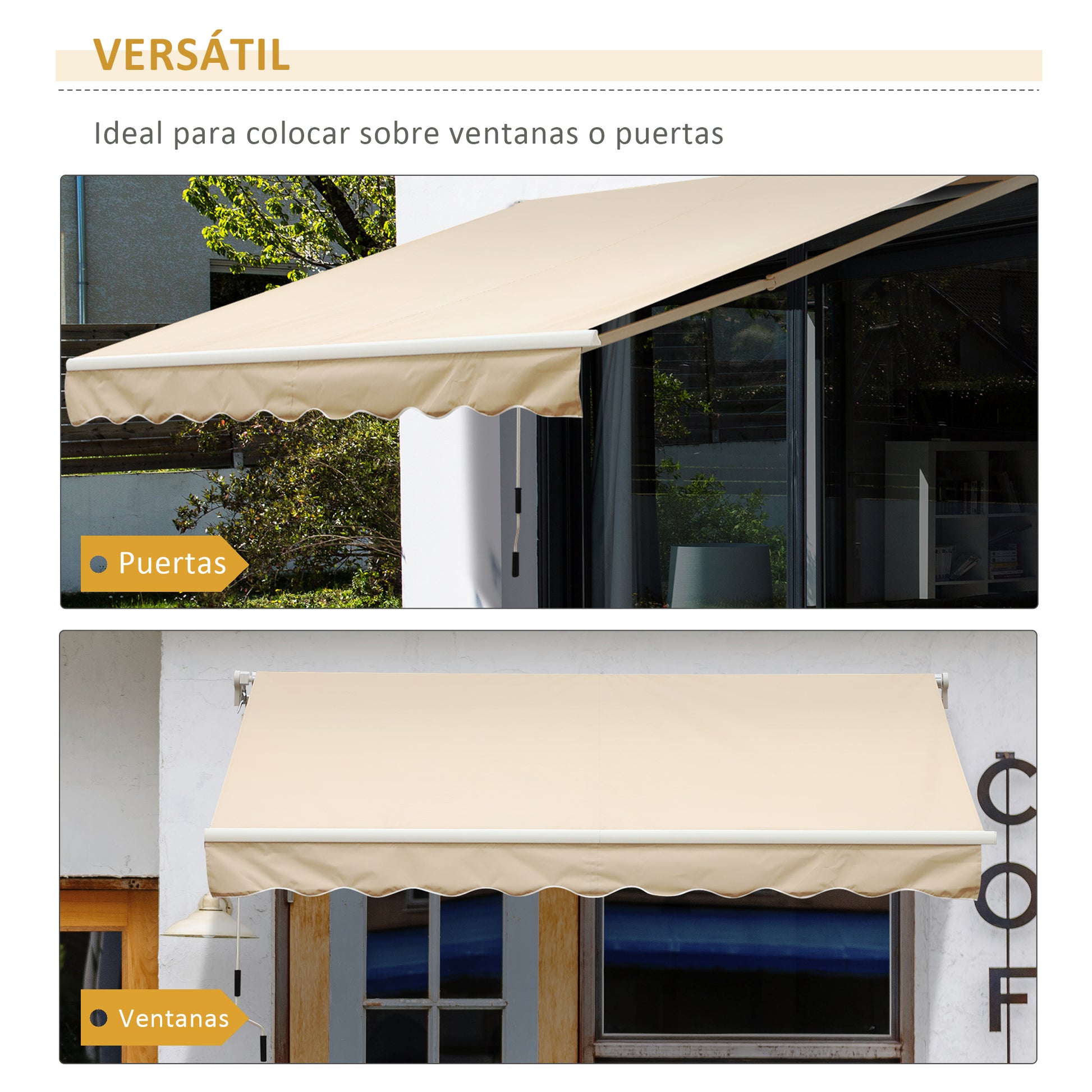 Outsunny Toldo Manual Retráctil Plegable Con Manivela Exterior 295x245 Cm Beige_5