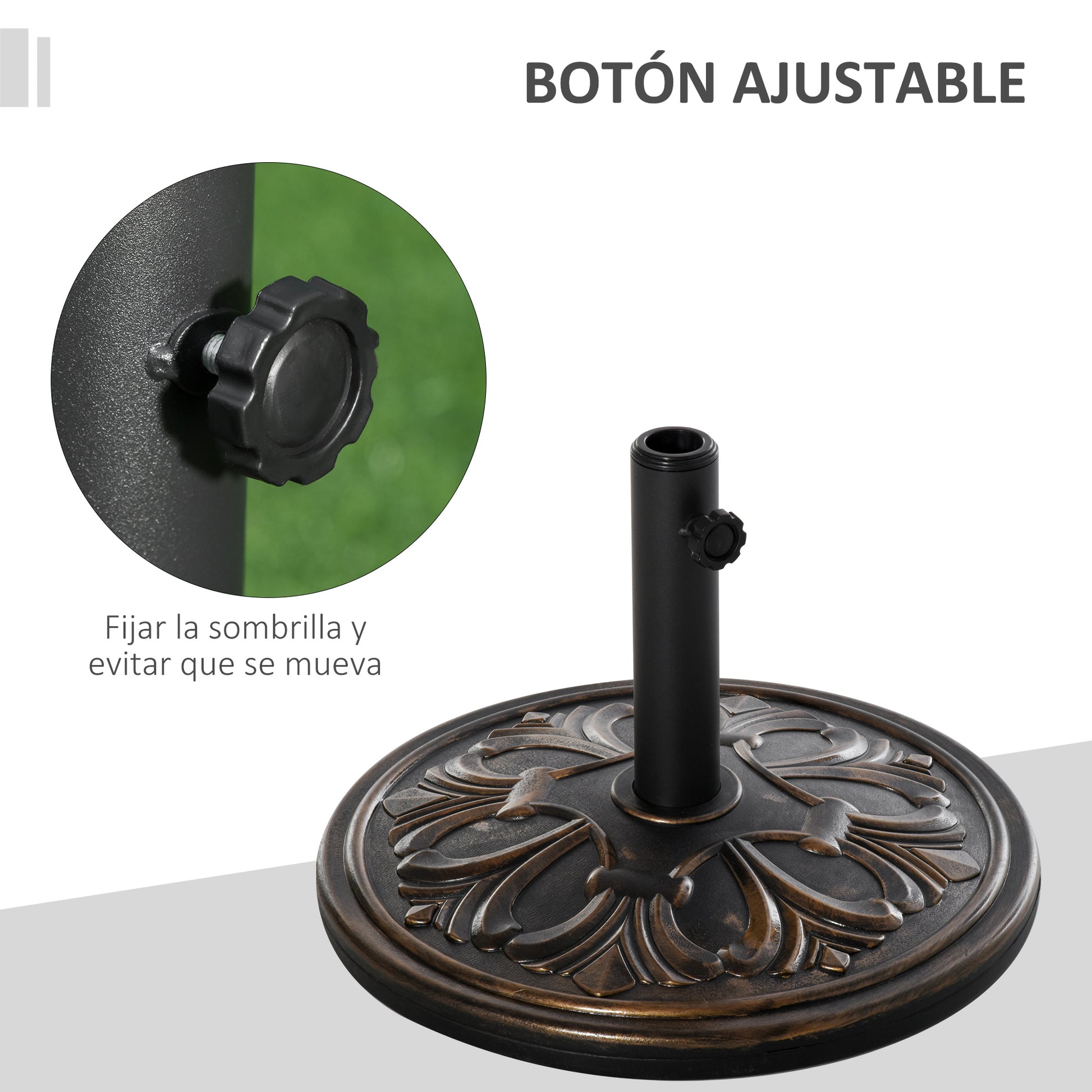 Outsunny Base De Sombrilla Redondo Peso 13 Kg De Hdpe Y Cemento Ø48x34 Cm Bronce_3