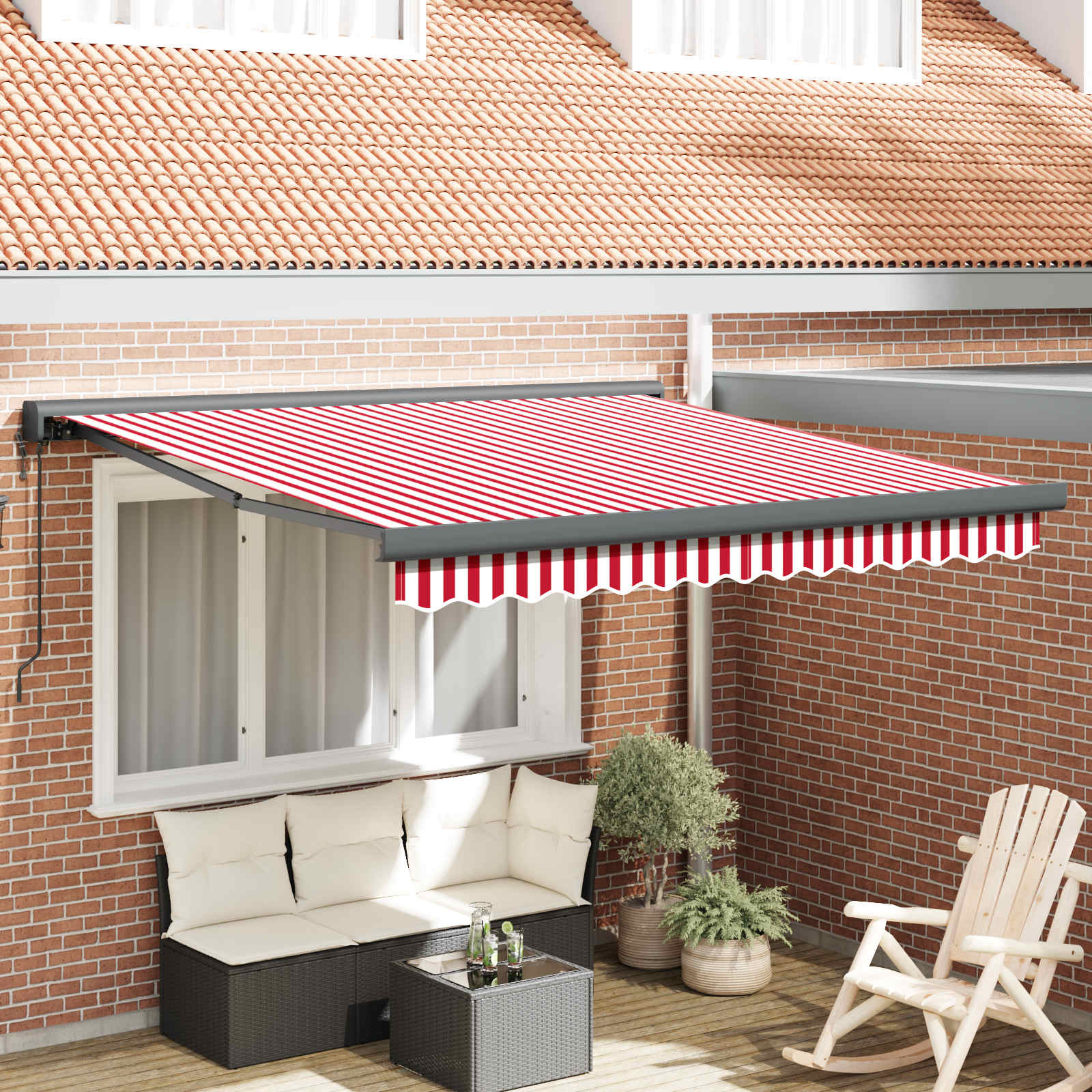 Toldo Retráctil Rojo Y Blanco 350 X 250 X 165 Cm Tela Y Metal_1