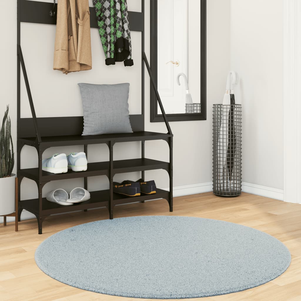 Alfombra De Pelo Corto Suave Lavable Huarte Azul Ø 120 Cm / Vetonek_1