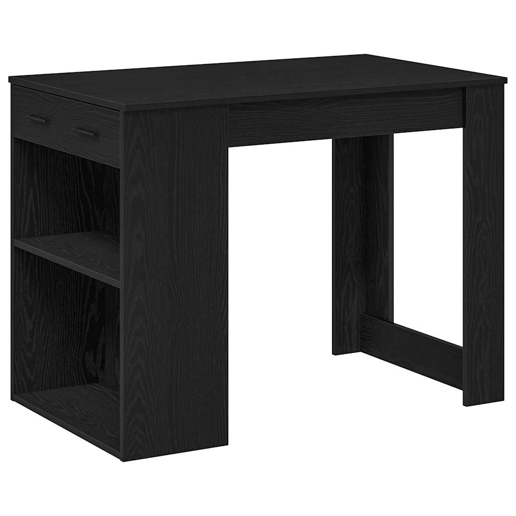 Escritorio Con Cajón Y Estante Madera Contrachapada Roble Negro_0