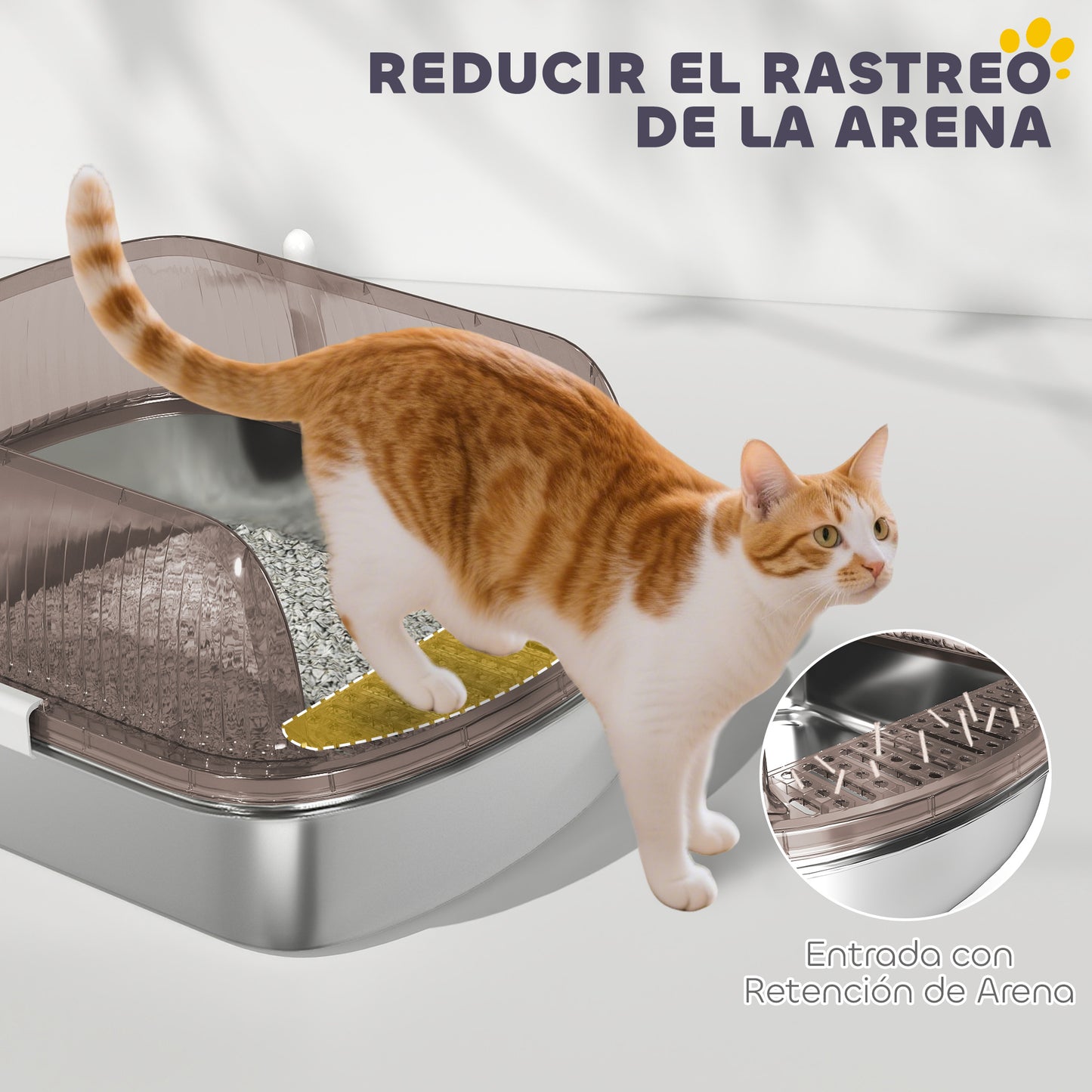 Pawhut Arenero Para Gatos Cubierto Con Bandeja De Acero Bordes Altos Y Pala Gris_4