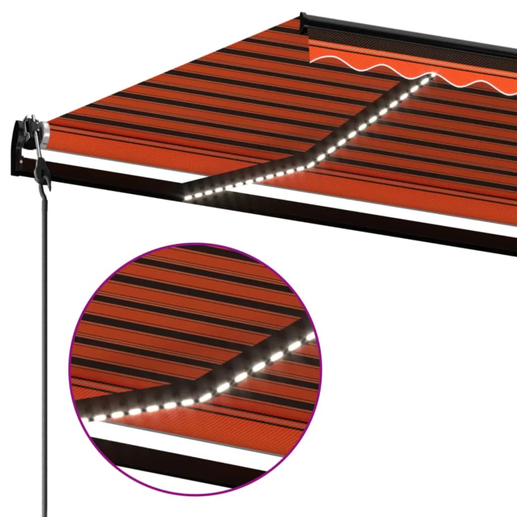 Toldo Automático Led Sensor De Viento Naranja Marrón 600x300 Cm_4