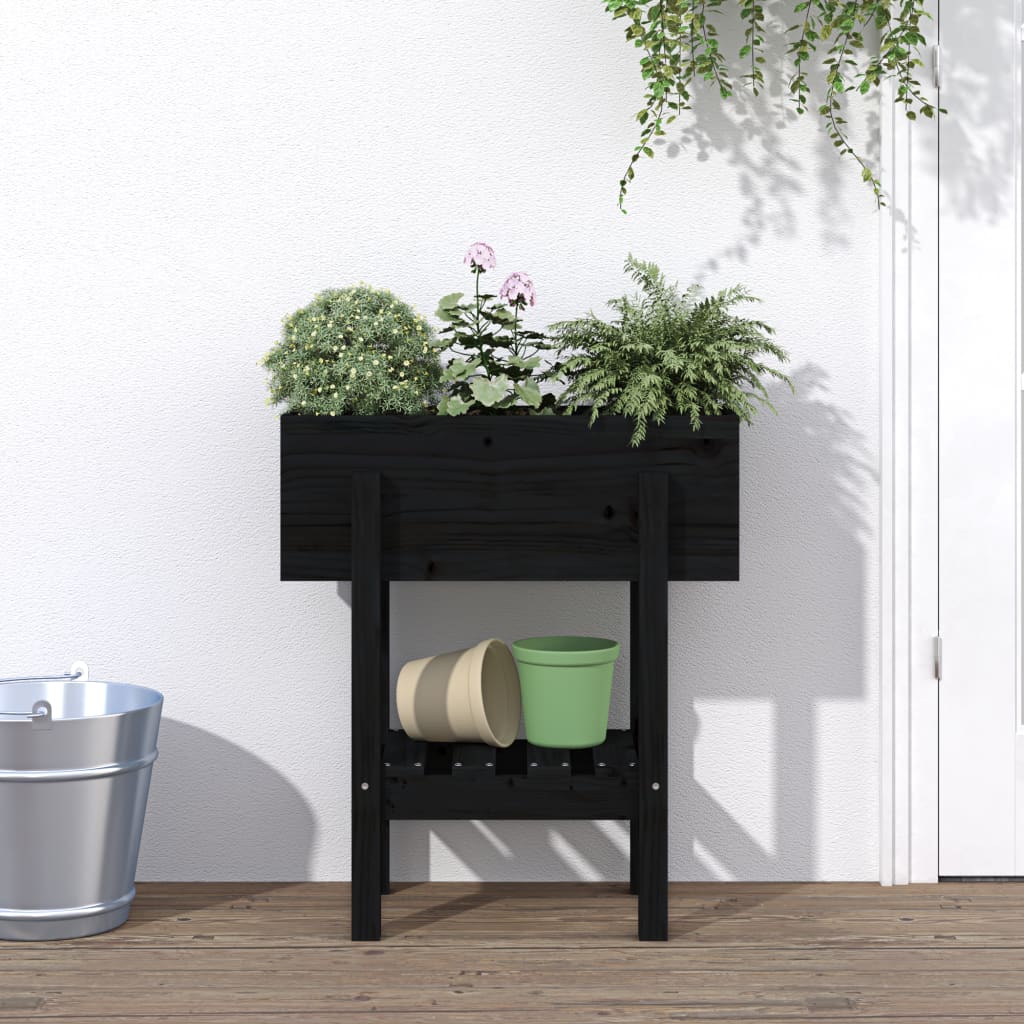 Jardinera Madera Maciza De Pino Negro 62x30x69 Cm_1