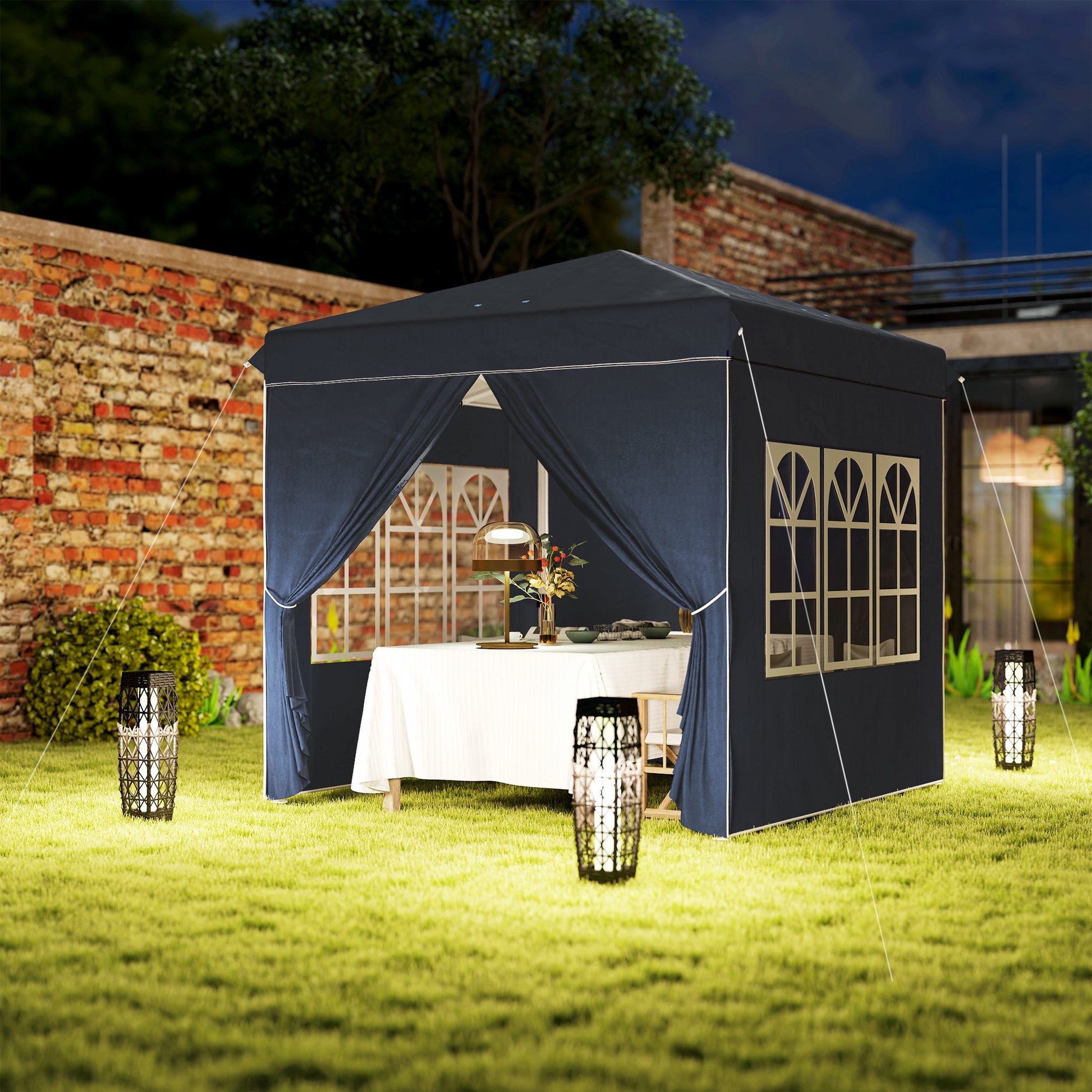 Outsunny Carpa Plegable Pop-up 2,5x2,5 M Con 4 Paredes Laterales Anti-uv Azul_4