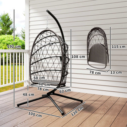 Outsunny Silla Colgante Huevo Con Soporte Cesta Plegable Cojín Marrón_2