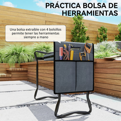 Outsunny Taburete De Jardín Plegable 2 En 1 Con Almohadilla De Espuma Y Bolsa_5