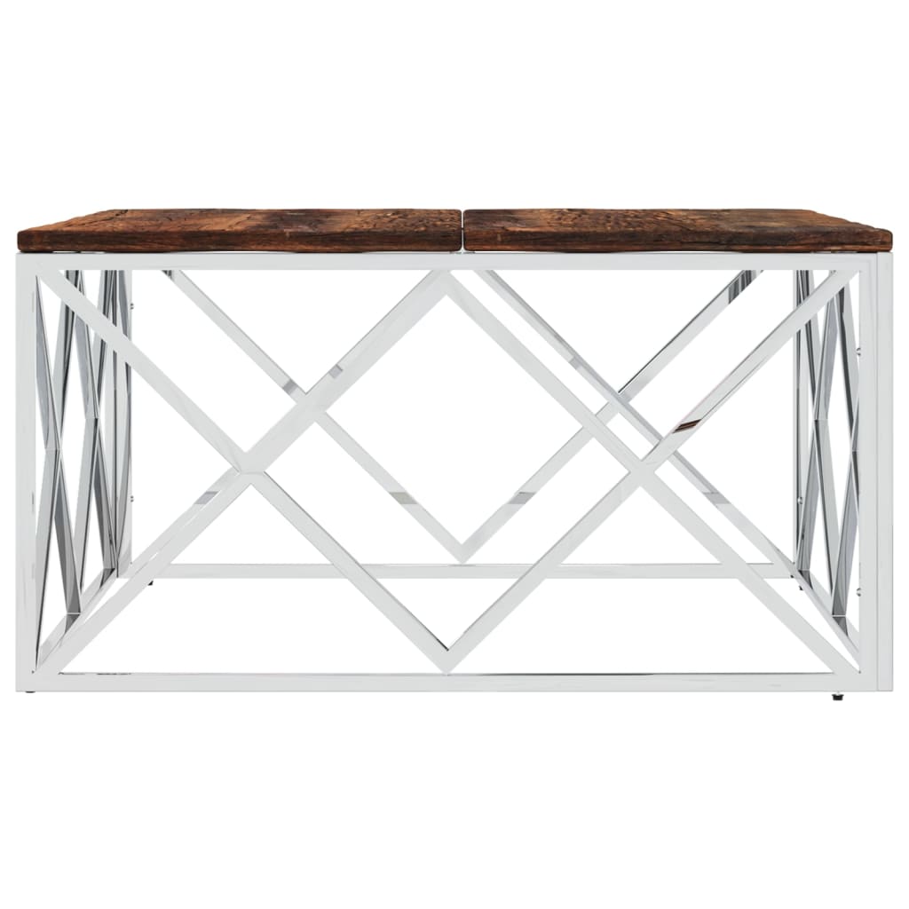 Mesa De Centro Acero Inoxidable Y Madera Maciza Reciclada_1
