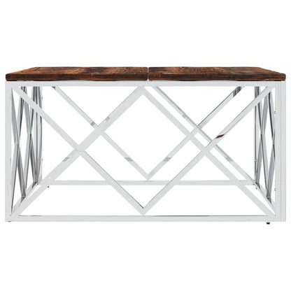 Mesa De Centro Acero Inoxidable Y Madera Maciza Reciclada_1